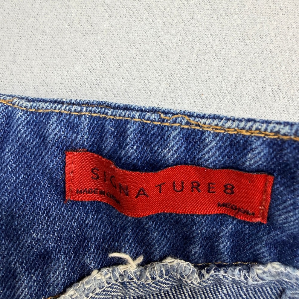 Signature 8 Distressed Denim Mini Skirt Medium Wash Lace Up Front Sz M GrungeY2K - Picture 3 of 5